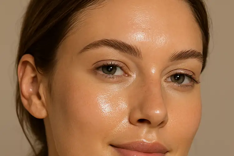 Close-up of a woman with glowing, healthy skin